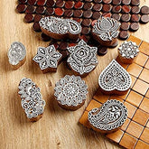 Set of 10 Wooden Hand Block Stamps, Hand Blocks, Diwali gifts,  Printing Blocks, Home Decor, Blocks for Craft, DIY Craft, Wooden Handicrafts