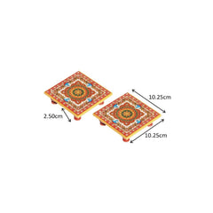 Intricate Floral Painted Marble Chowki 10.2 cm x 10.2 cm x 2.55 cm, Return Gifts, Wedding Gifts