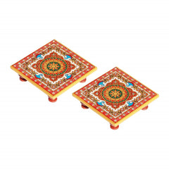 Intricate Floral Painted Marble Chowki 10.2 cm x 10.2 cm x 2.55 cm, Return Gifts, Wedding Gifts