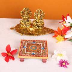 Intricate Floral Painted Marble Chowki 10.2 cm x 10.2 cm x 2.55 cm, Return Gifts, Wedding Gifts