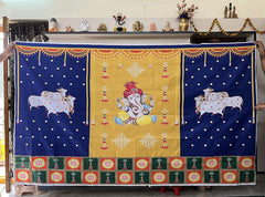 Ganesha Decorative Backdrops, Ganesha Backdrop, Housewarming Backdrop Ganesha Cloth Pooja Decoration Traditional Background Curtain