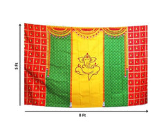 Ganesha Decorative Backdrops, Ganesha Backdrop, Housewarming Backdrop with Small Banana Leaf Design Backdrop 5Feet Height * 8 Feet Width