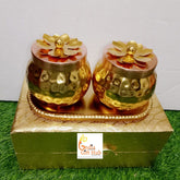 Wholesale Metal Bowl Plating Dry Fruit Container Decorative Serving Bowls 2 Jars and 1 Tray with Golden Box