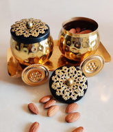 Wholesale Metal Bowl Trolley Plating Dry Fruit Container Decorative Serving Bowls 2 Jars and 1 Trolley Tray, Return Gifts And Favor.