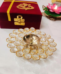 Gold Plated Crystal Diya 5 Inches, Wedding Favour, Indian Wedding Gift, Decorative Diya, Return Gift, Housewarming Gift