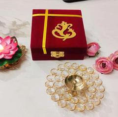 Gold Plated Crystal Diya 5 Inches, Wedding Favour, Indian Wedding Gift, Decorative Diya, Return Gift, Housewarming Gift