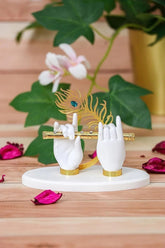 Resin 24K Gold Plated Krishna Hand With Flute Showpiece, Home Décor Figurine for Gift, Peacock Feather Showpiece, Diwali Gift, Office Décor