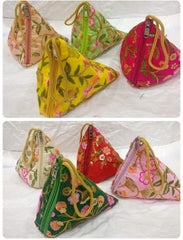 Indian Traditional Women Samosa Shape Potli Bags, Evening Handbags for women Best for gifting, Diwali Gift, Wedding Favor, Indian Potli