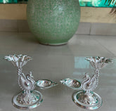 German Silver Double Diya Peacock With Lotus top, Wedding Favor, Wedding Gift, Decorative Diya, Return Gift, Housewarming Gift, Diwali Gift