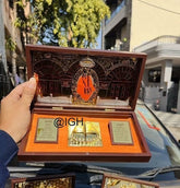 Gold-Plated God Om Sai Ram Charan Paduka, Photo Frame with Charan Paduka, Wedding Return Gift, Wooden Gift, Prosperity Gifts, Diwali Gift