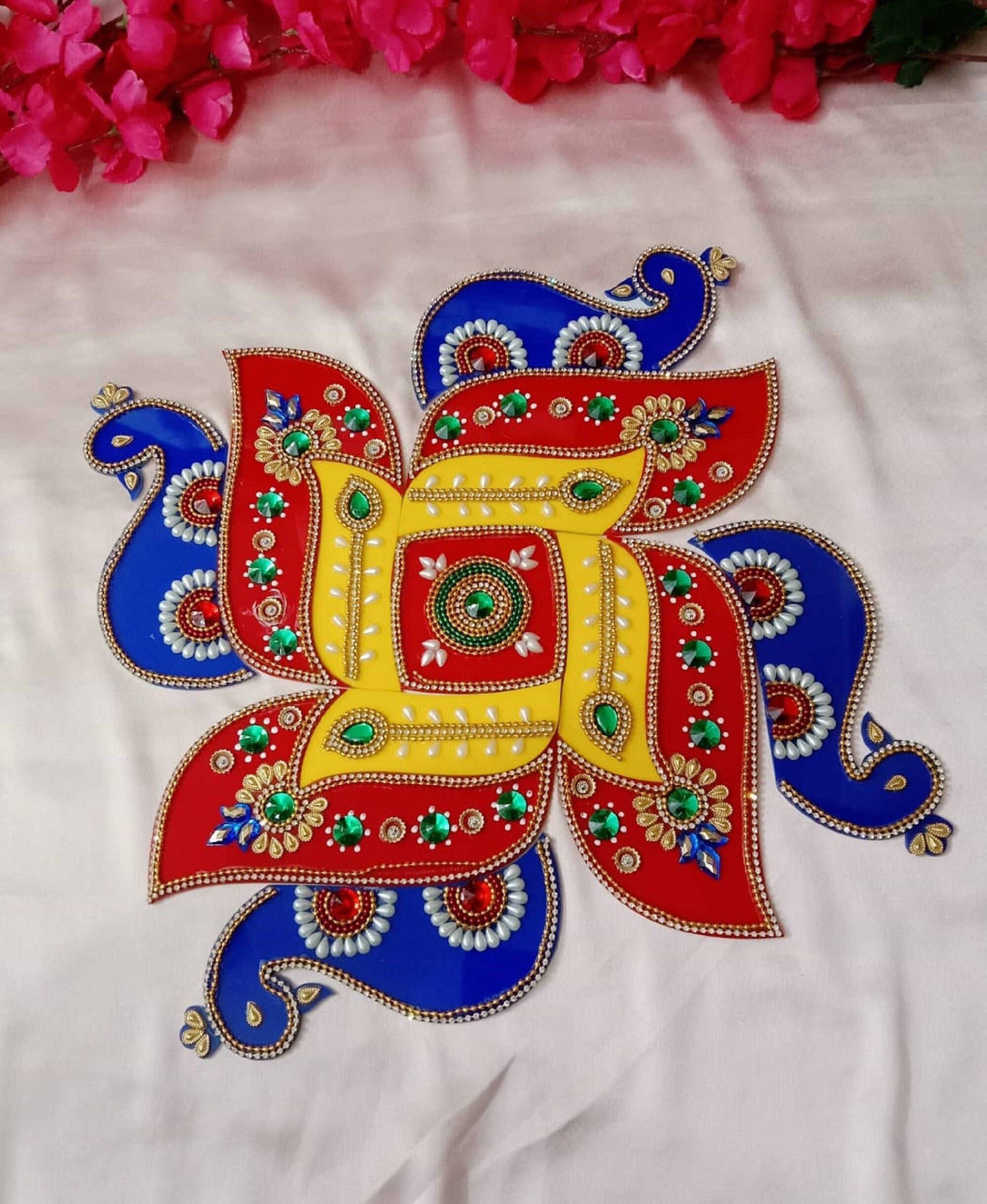 Swastik Peacock Shape Rangoli Set, Table Top Decor, Home Decor, Housewarming Gift, Gift For Her, Gift For Anniversary Wedding decor