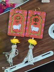 Lotus Design Shubh Labh Hanging  Set (2 x 6 inch, Set of 2), Door Hanging, Wall Hanging, Home Decor, Diwali Gift