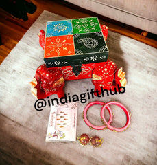 India Gift Hub Indian Wedding Gift Box With Bangles, Earings And Bindi, Trunk Box, Wedding Favour, Return Gift, Indian Traditional sweet box