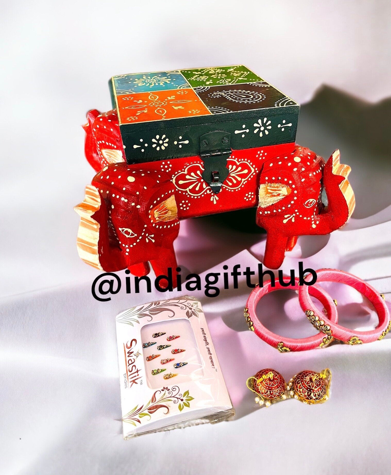 India Gift Hub Indian Wedding Gift Box With Bangles, Earings And Bindi, Trunk Box, Wedding Favour, Return Gift, Indian Traditional sweet box