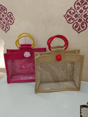 Transparent Jute Bags for Return Gifts Thamboolam Bags Wedding Gifts Lunch Bag Multicolor 10*8*4 inches Gifts
