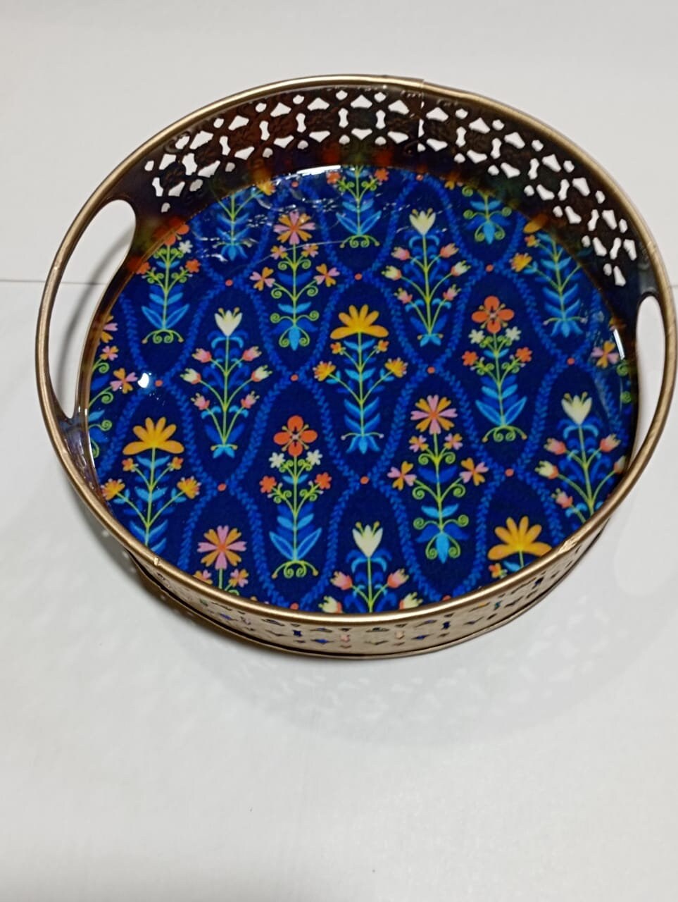 Designer Round Shape Enamel Hand painted Pichwai cow trays set, Kamdhenu, Cow painting, Pate art, wedding gift, return gift, Serving Tray