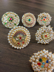 Kundan Pearl Gold Plated Ruby Emerald Gemstone Studded Cocktail Finger Ring, Party/Return Favor, Indian Wedding/Diwali Gift, Bridesmaid Gift