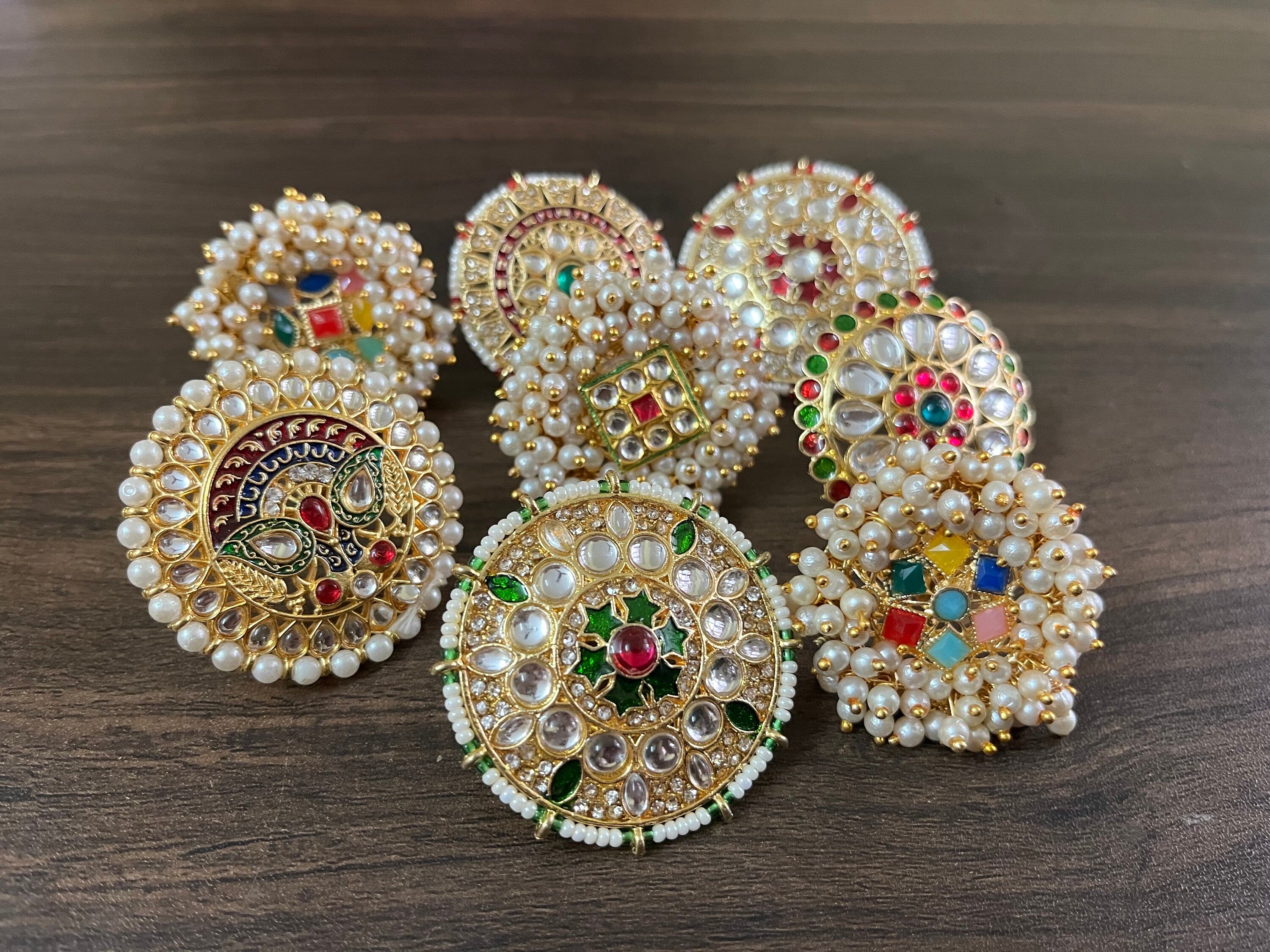 Kundan Pearl Gold Plated Ruby Emerald Gemstone Studded Cocktail Finger Ring, Party/Return Favor, Indian Wedding/Diwali Gift, Bridesmaid Gift