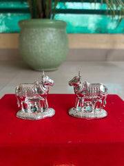 Shiny Cows: Kamdhenu Cow Feeding Calf Lord Krishna Favorite Temple Art Pooja Item, Wedding/Return/Housewarming Gift