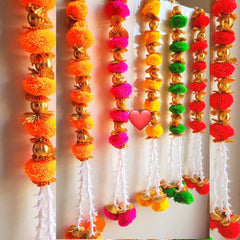 Gota Pom - Pom Flower Strings, Torans Flower Garland Lines, Home Décor Wall/Door Hanging, Haldi/Mehndi/Birthday Parties, Diwali Décor