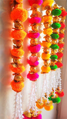 Gota Pom - Pom Flower Strings, Torans Flower Garland Lines, Home Décor Wall/Door Hanging, Haldi/Mehndi/Birthday Parties, Diwali Décor